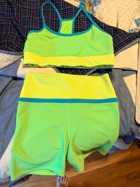 LainSnow Neon Lime & Teal Two-Piece Swim Set